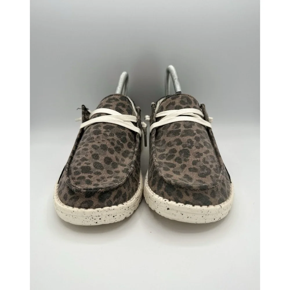 Hey Dude Wendy Jungle Brown Leopard Print Slip On Shoes Sneakers Size 8 Comfy